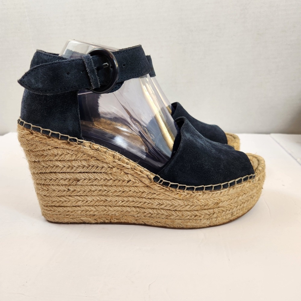 Marc Fisher Mlaida Blue Suede Espadrille Wedge Sandals Ankle Strap Womens Sz 10M